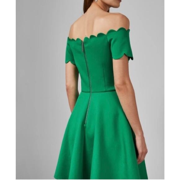 Ted Baker Fellama Bardot Scallop Skater Dress Green Size 14 - Picture 2 of 13
